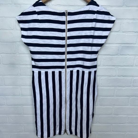 Madewell Vertical Navy Striped Cotton Shirt Dress with Zipper and Pockets -sz S - Picture 2 of 6